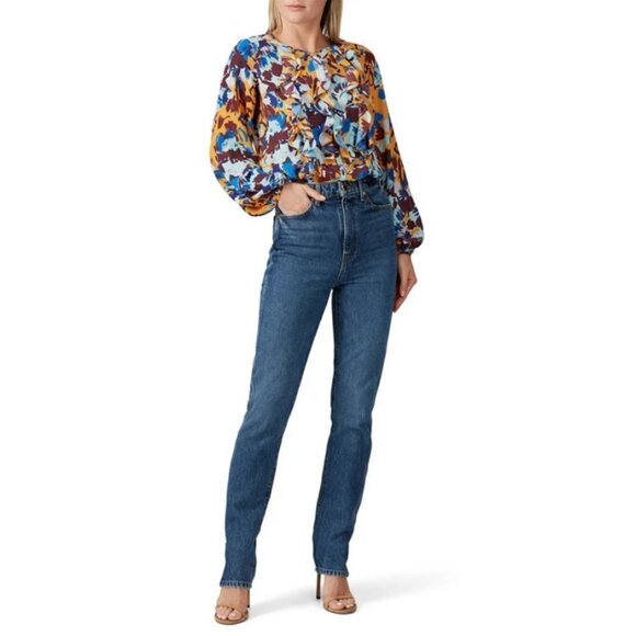 💕PRABAL GURUNG💕 COLECTIVE Ochre Floral Ruffle Front Blouse ~ 14 NWOT - Picture 5 of 14